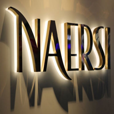 آینه طلایی علامت تجاری تابلوهای چراغ دار از جنس استنلس استیل